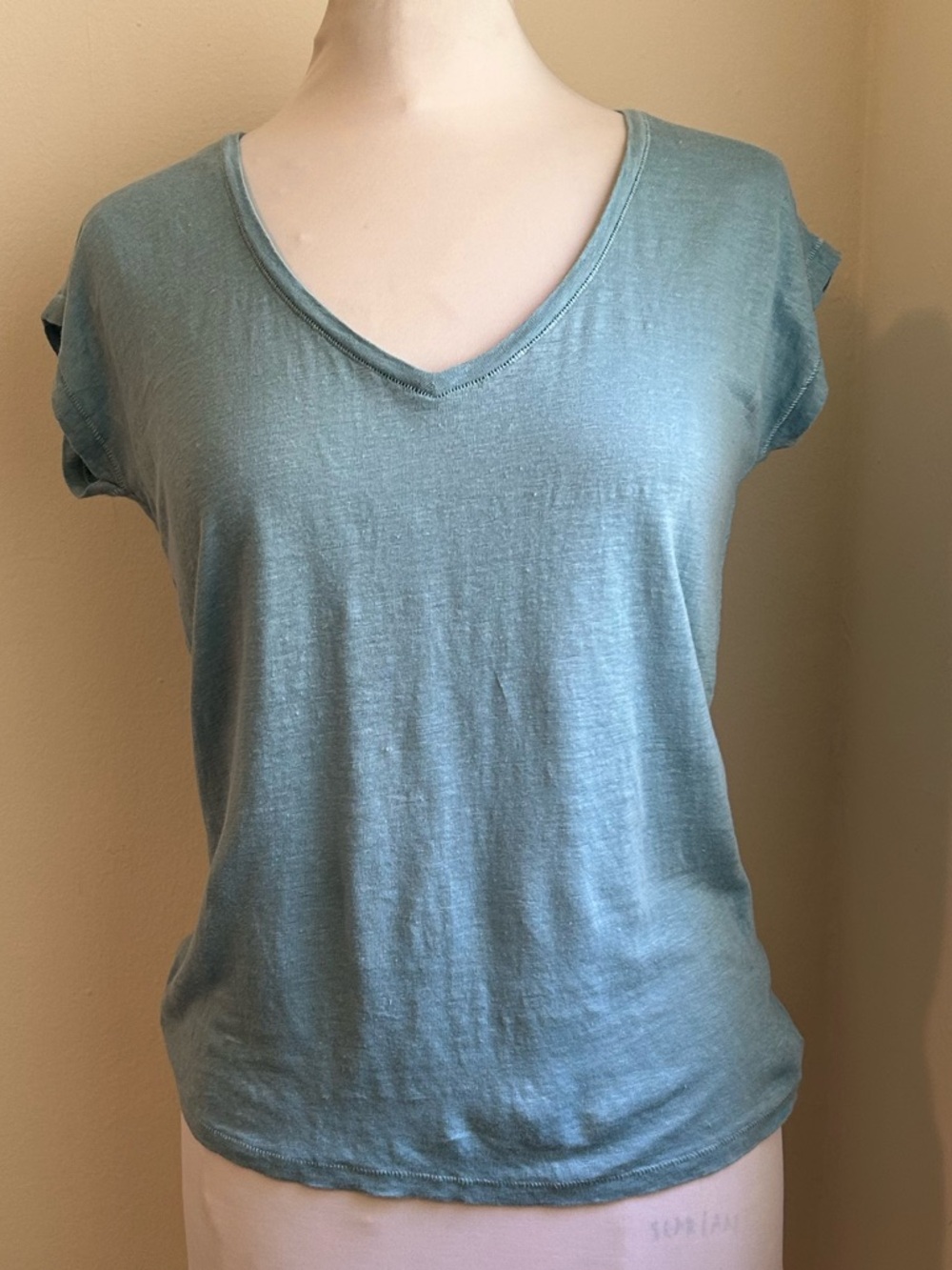 Comptoir Des Cotonniers Linen V-Neck Short Sleeve Tee Large - French, Chic
